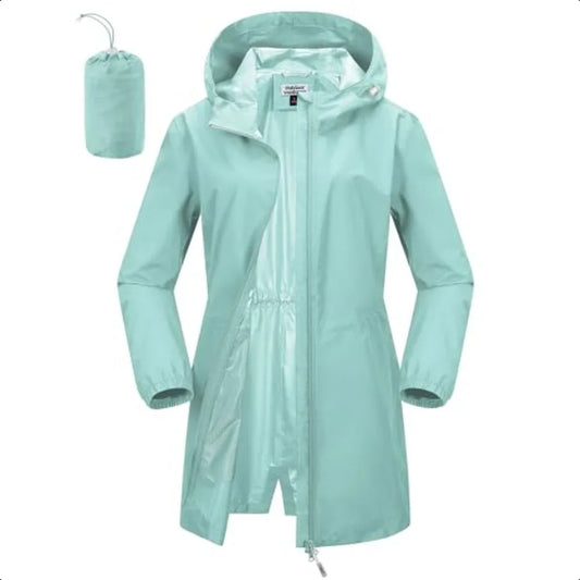 Outdoor Ventures Women's Waterproof Long Rain Coats Packable Lightweight Rain Jacket With Hood Windproof Trench Coats