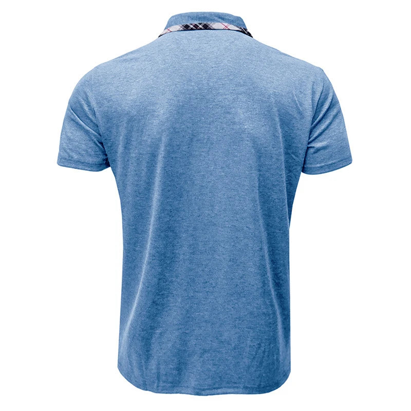 Men s Casual Short Sleeve Shirt Regular Fit Plaid Trim Half Button-up Lapel Neck Top Summer Clothing Collection