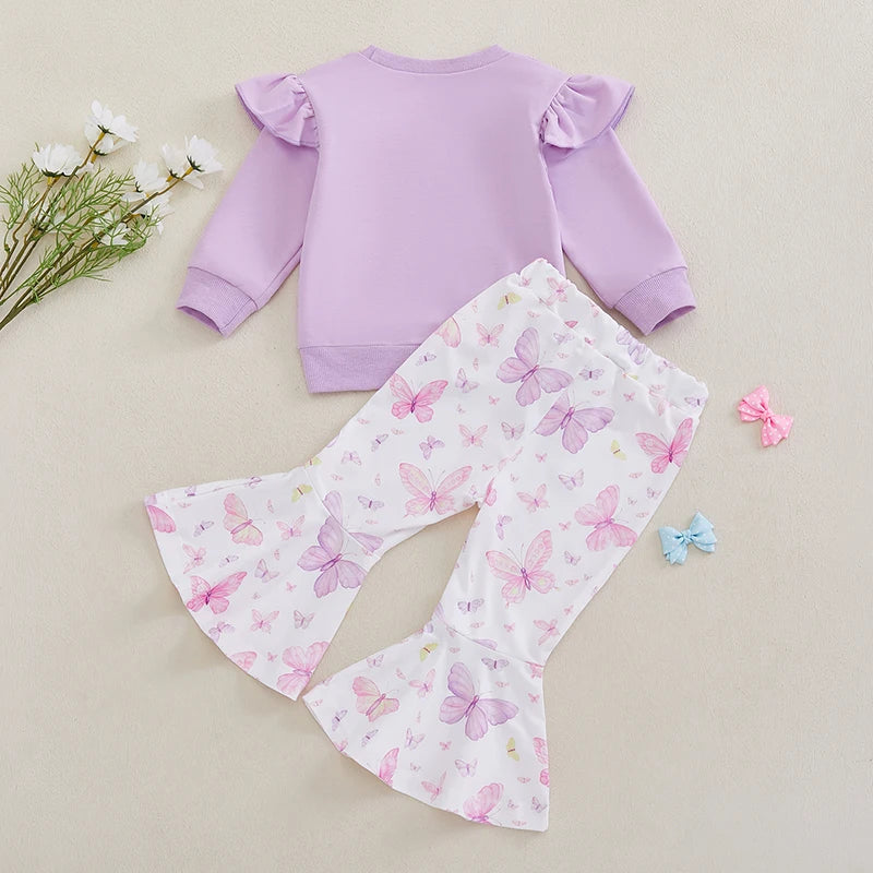 Cute Toddler Girl 2-Piece Winter Outfits Warm Fleece Hoodie Floral Print Leggings Set Baby Girl Clothes for Fall