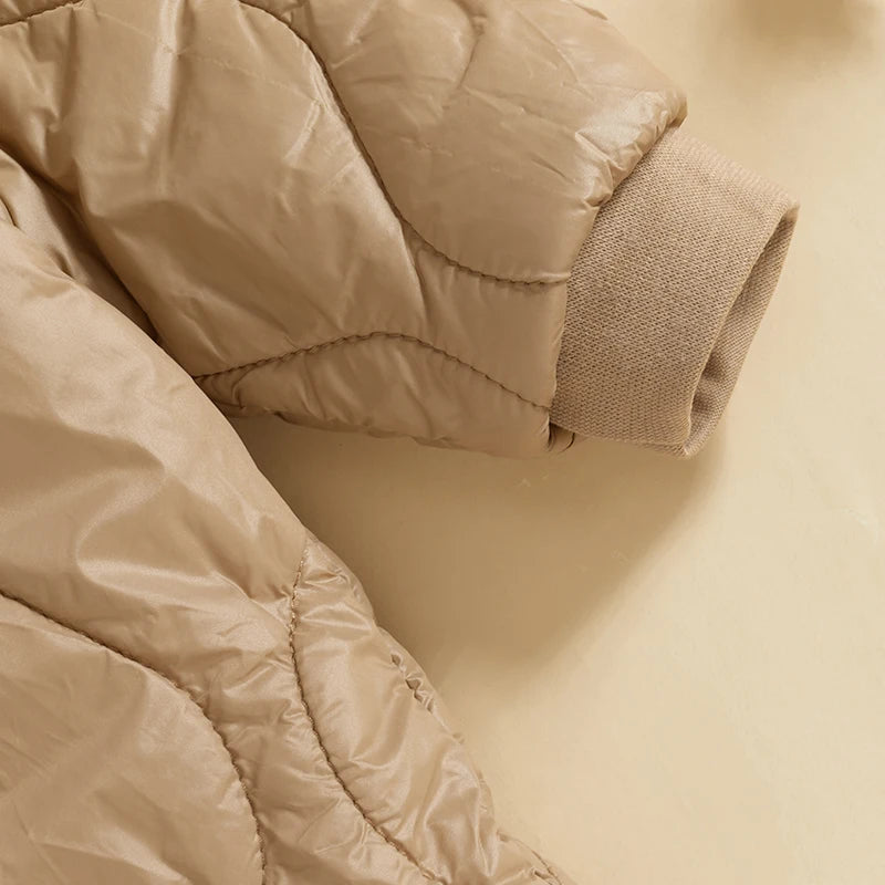 Infant Toddler Unisex Snowsuit Cozy Hooded Jumpsuit Winter Outerwear Puffer Coat with Zipper Closure and Long Sleeves