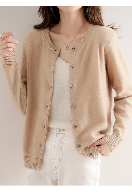 New Worsted Spring And Autumn Women Cardigan Round Neck Knitwear Solid Color Fashion High-grade Knitwear-ZD-021