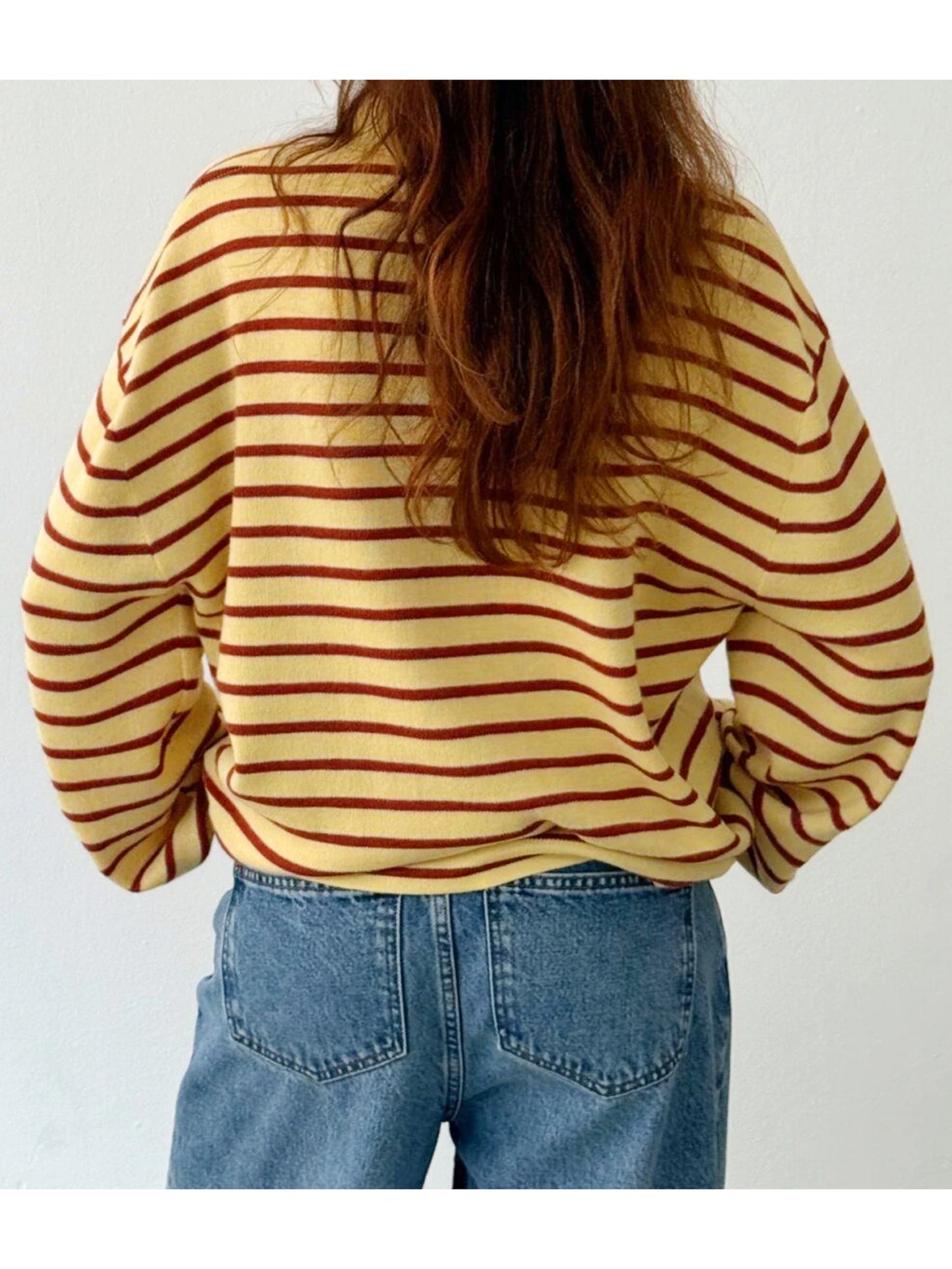 Women s Striped Collared Sweater with Loose Fit and Long Sleeves - Stylish Pullover Knit Top for Casual Winter and Fall Fashion