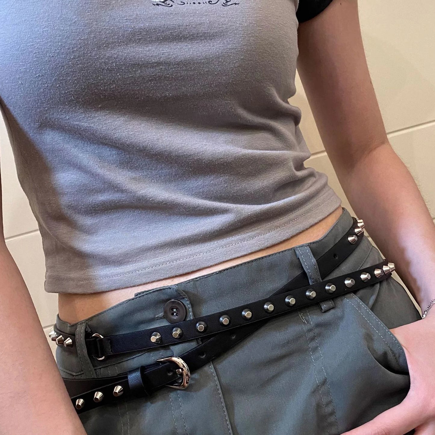 Fashionable Studded Belt with Double Layer Design and Pin Buckle Closure Perfect for Rocking the Street Party Scene