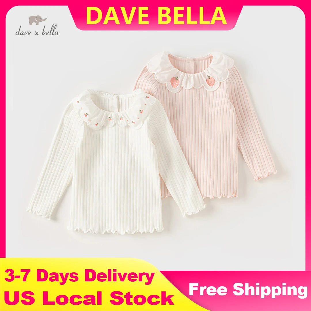 Dave Bella Long Sleeve Spring T-Shirt for Girls Casual Cotton Top Children Autumn Soft Bottom T-shirt Outdoor Clothes DB1248201