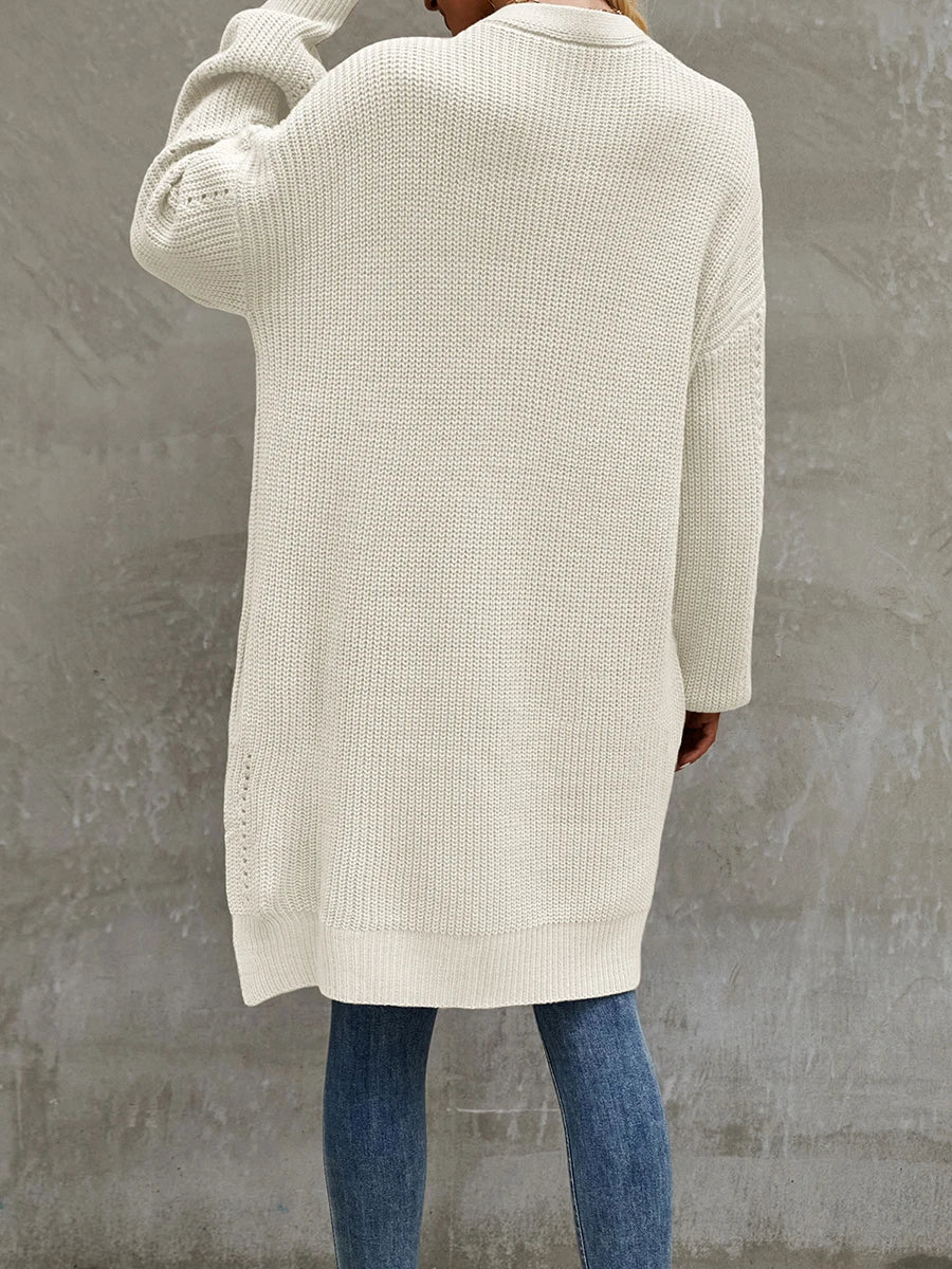 Women s Autumn Winter Knit Cardigan Long Sleeve Open Front Split Hem Knitwear Sweater