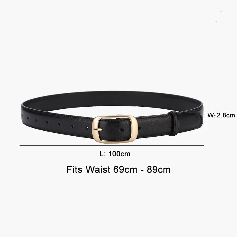 Luxury Genuine Leather Wide Belt Ladies Fashion Simple Matching Jeans Gold Buckle Belt Women 2.8cm Wide Cowhide Brown Belt