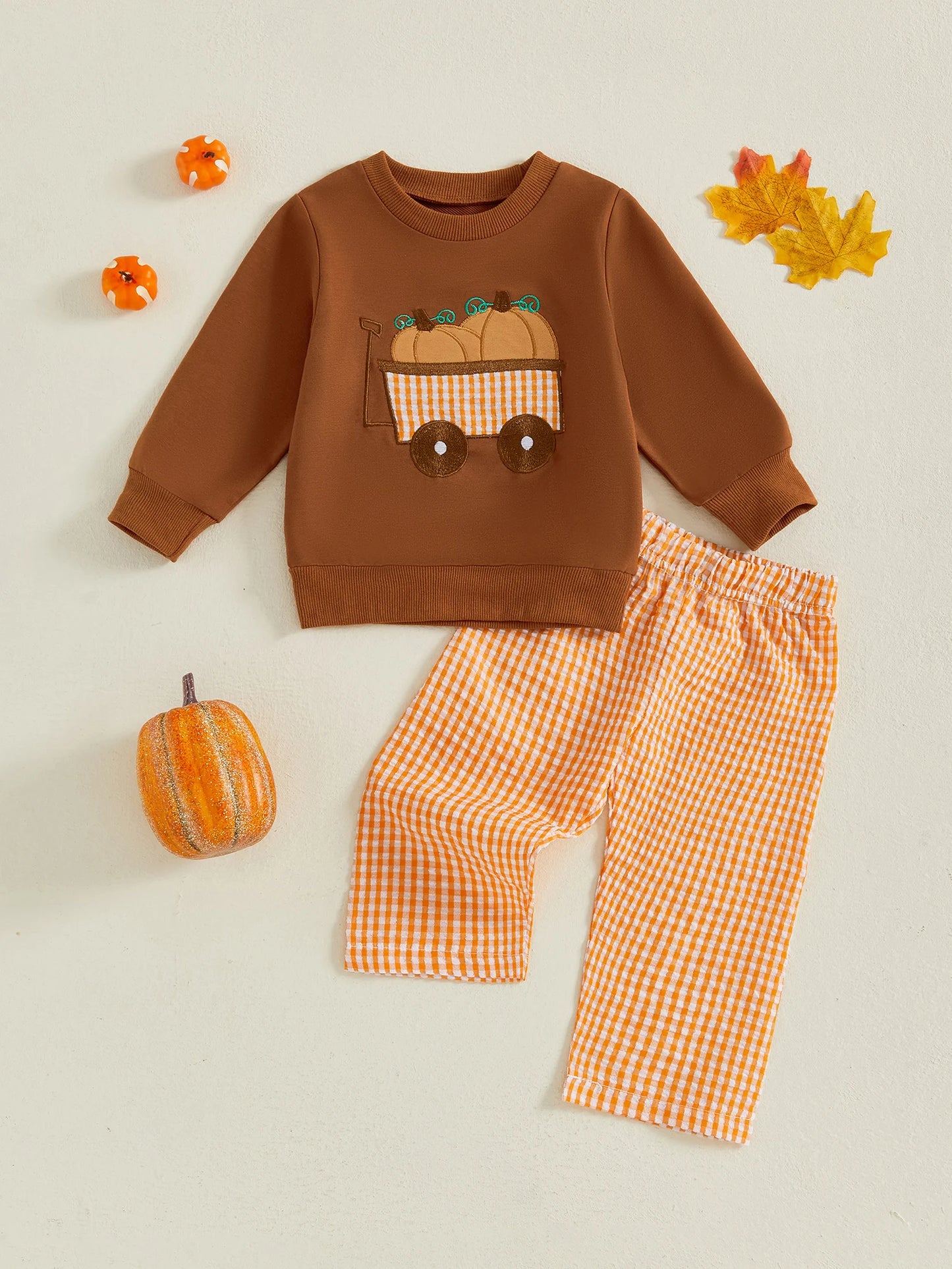 Adorable Toddler Boy Halloween Costume Set with Pumpkin Embroidery and Elastic Waist Pants for a Spooky Look
