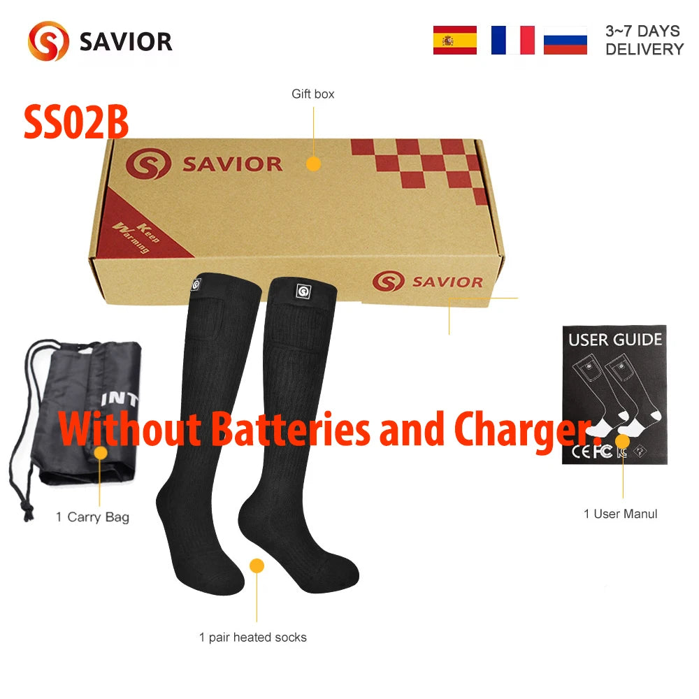 SAVIOR HEAT Rechargeable Heated Socks For Men and Women Electric Heated Socks Warm Foot Thermal Stocking with Battery Winter Ski