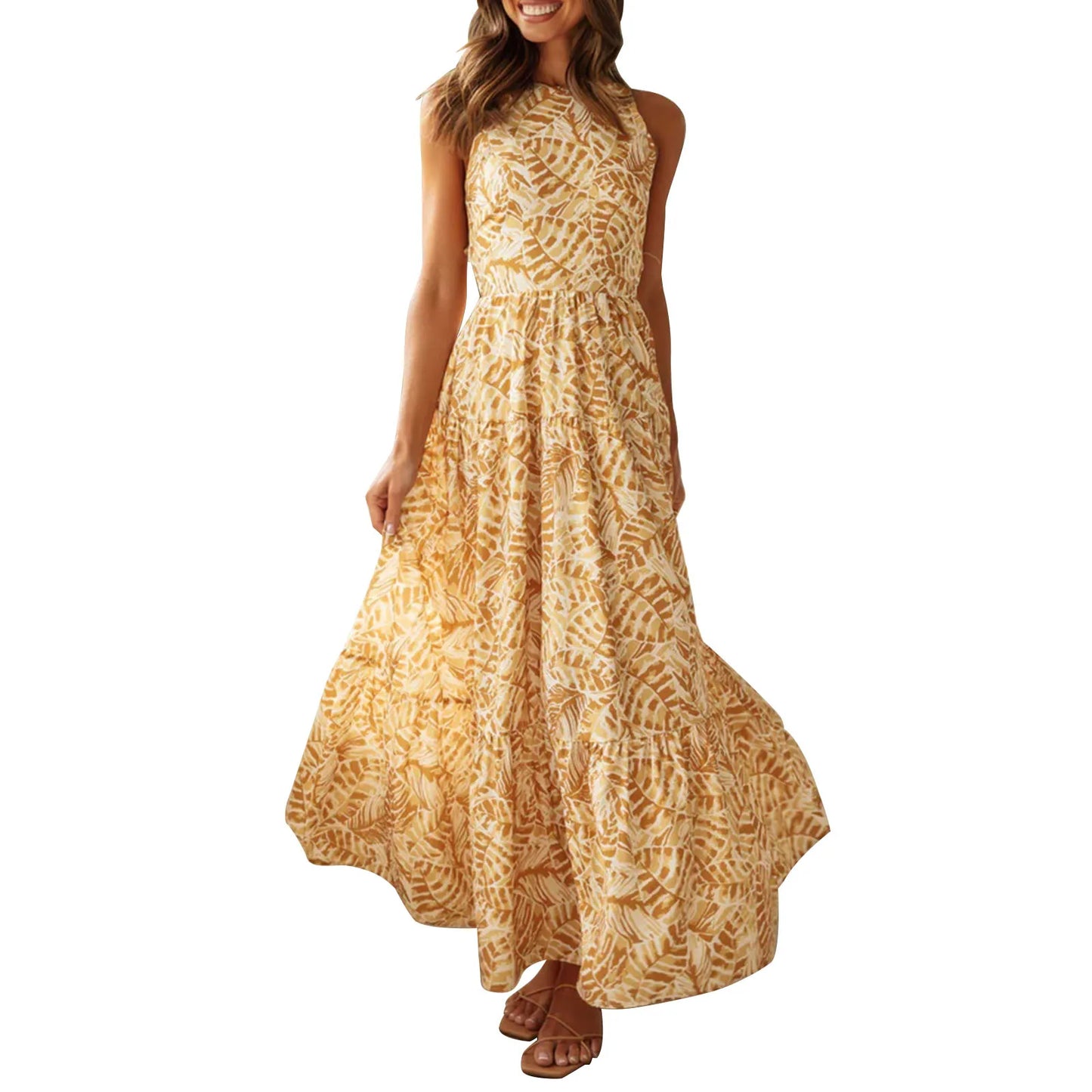 Women Bohemian Floral Dress Summer Backless A-Line Party Dress for Cocktail Beach Club Streetwear