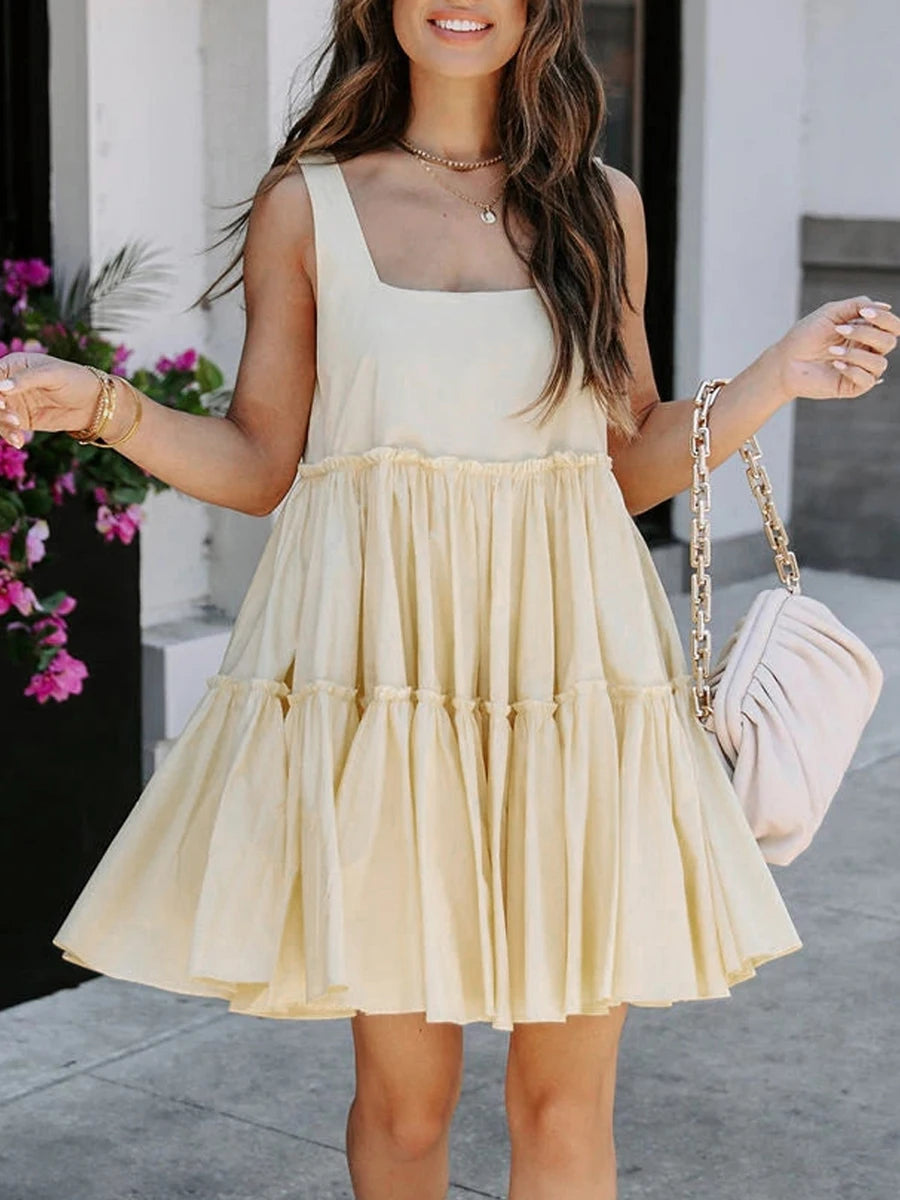 Women s Sleeveless V-Neck Floral Print Ruffle Hem Mini Dress Summer Beach Casual Sundress with Adjustable Straps
