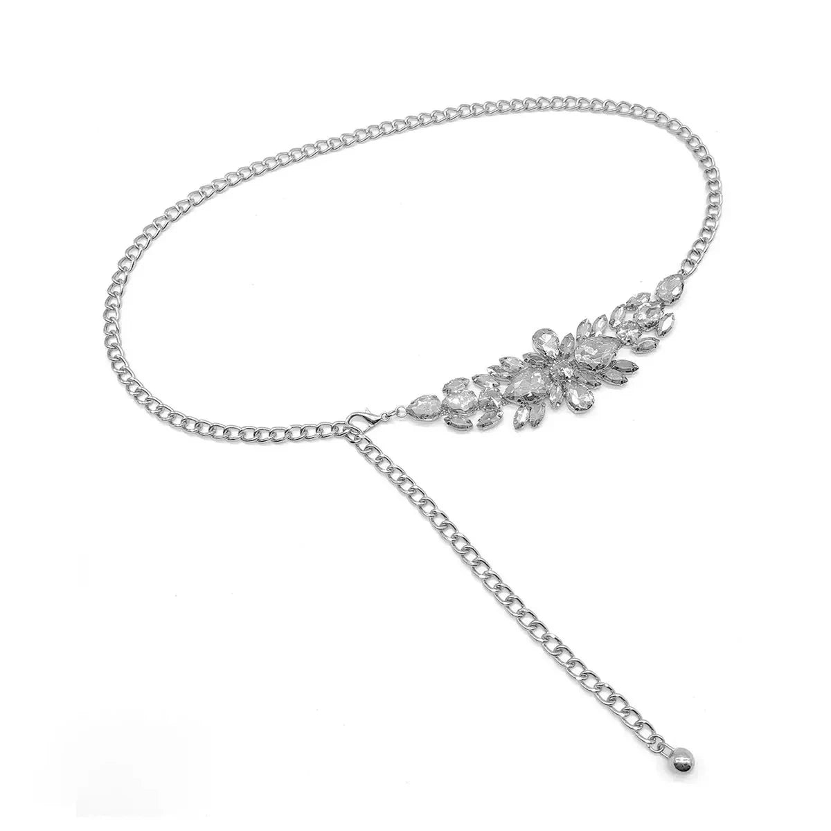 Artificial Crystal Embellished Metal Waist Chain Fashion Women Belt Luxury Rhinestone Body Jewelry Party Evening Dinner Accessor