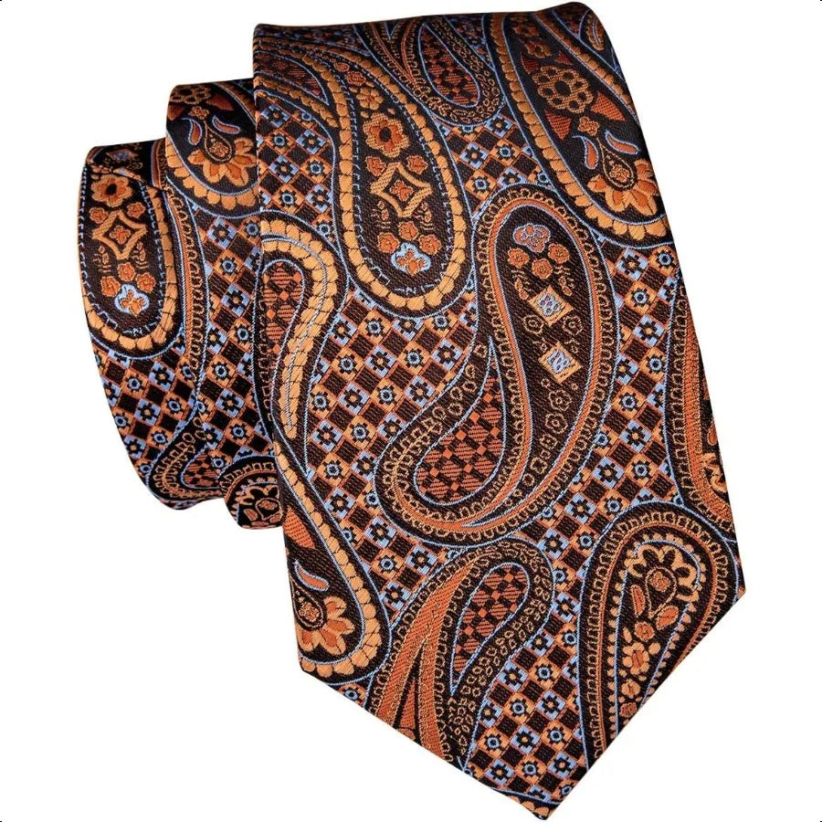 Dubulle Mens Paisley Floral Silk Tie for Men Striped Necktie and Pocket Square Cufflinks Set Wedding Business