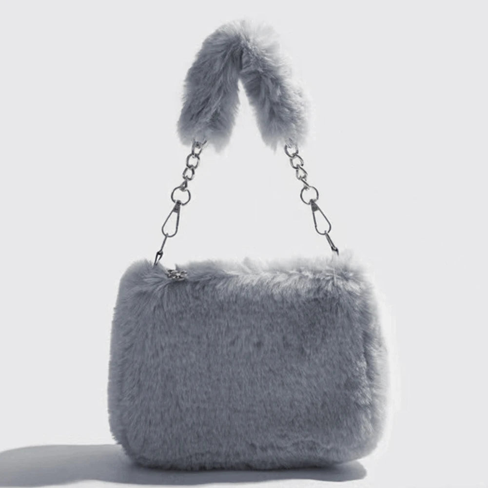 Women Faux Fur Tote Bag Casual Plush Tote Handbag Versatile Fluffy Shoulder Bag Soft Cute Fall Winter Female Purse