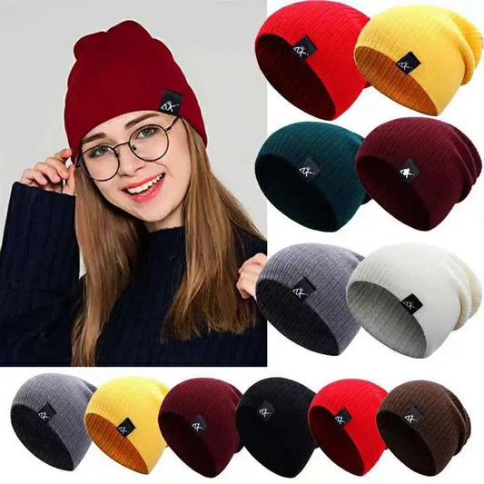 Windproof Stretchable Cotton Pullover Hat Autumn Winter Men Head Cap Warm Knitted Beanie Women Casual Hat For Cycling Walking