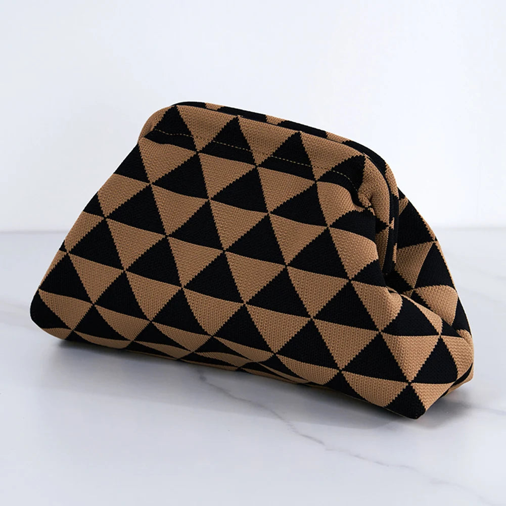 Women Knitted Clutch Purse Contrast Color Small Crochet Handbag Knitting Dumpling Clutch Summer Beach Bag