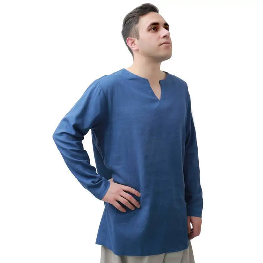DAZCOS Mens Medieval Undershirts Retro Linen Tunic Long Sleeve Shirts Pirate Reenactment Viking Fancy Clothing Carnival Shirts
