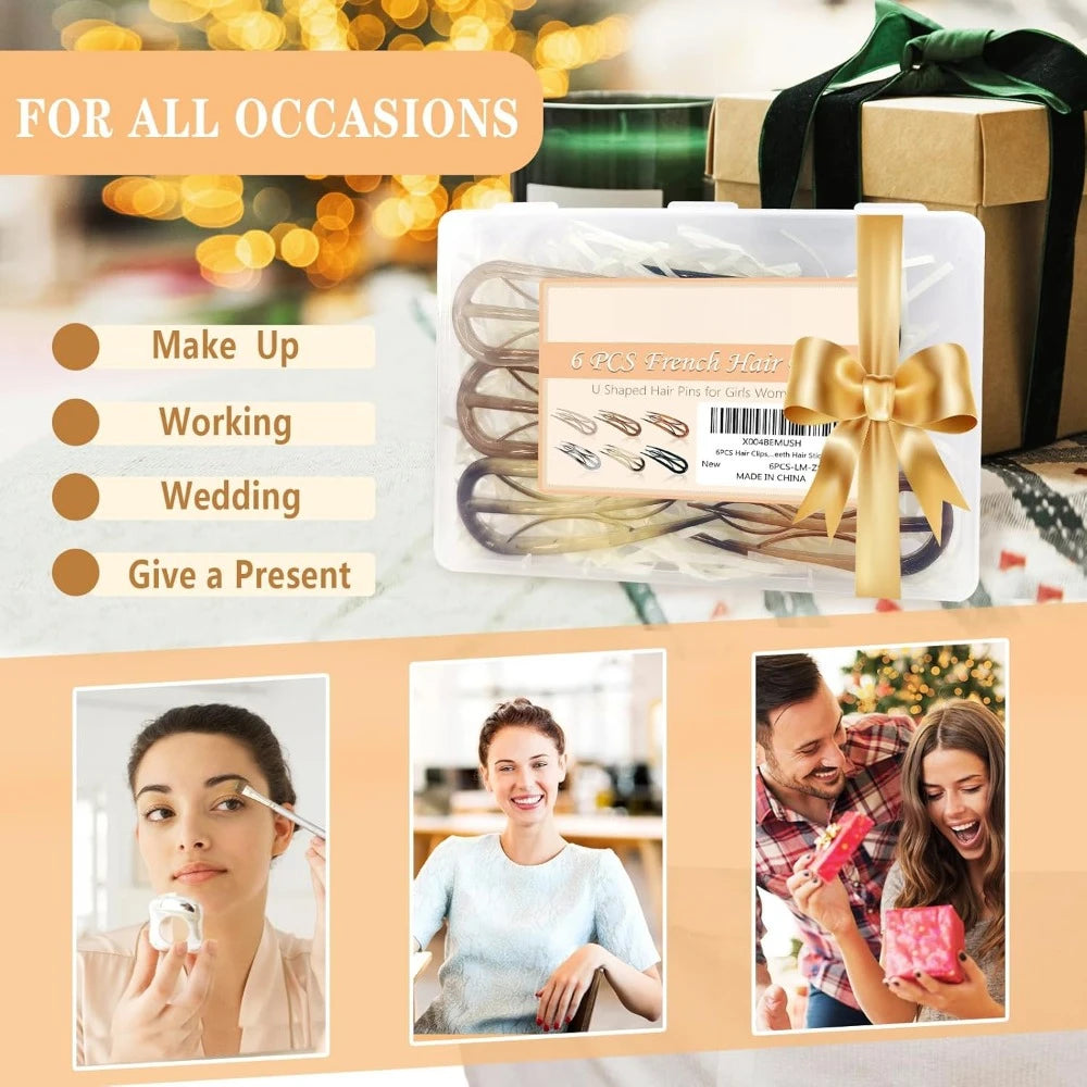 6PCS French Hair Pins for Women, Large Styling Pins for Thin Thick Hair, Unique 3 Internal Teeth Sticks