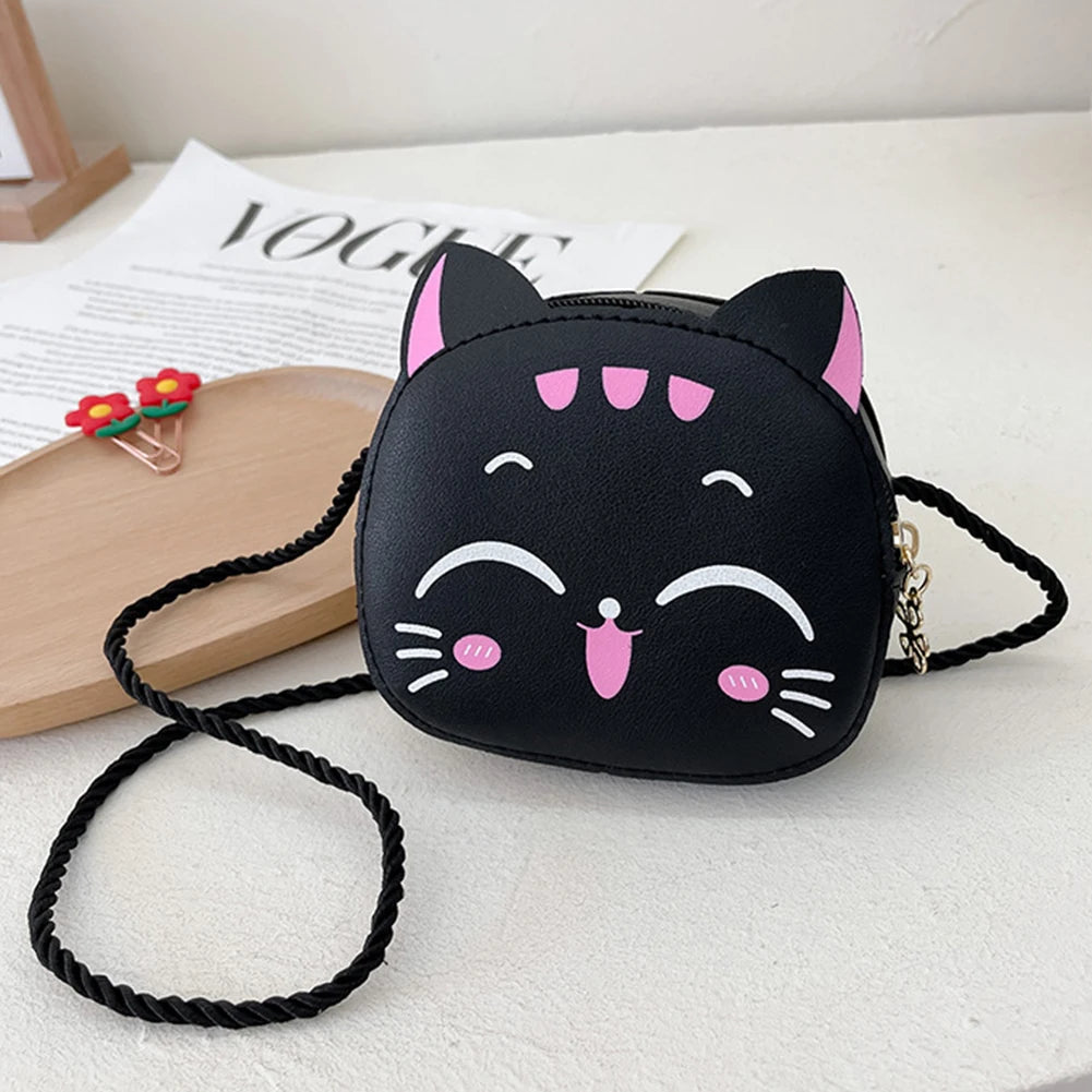 Girls Cute Sling Bag Cartoon Cat Kawaii Satchel Bag Casual Fashion Coin Purse Compact Kids Daily Bags
