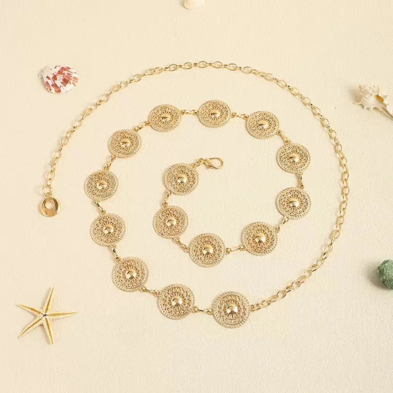 Vintage Hollow Circle Metal Waist Chain One Piece Women Fashion Belt Accessory