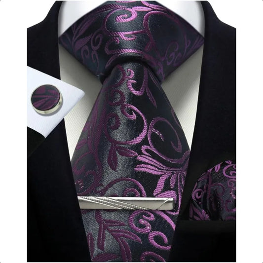 Paisley Floral Mens Tie Formal Necktie Pocket Squares Ties Clips Cufflinks Classic for Men Set