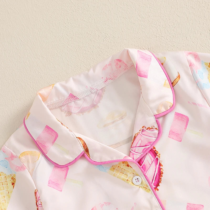 Boys 2PCS Pajama Sets Long Sleeve Lapel Button Up Dinosaur Robot Spaceship Truck Print Shirt Shorts Sleepwear