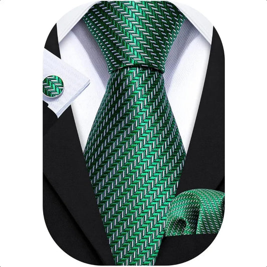 Barry.Wang Designer Classic Ties for Men Set Formal Pocket Square Cufflink Check Plaid