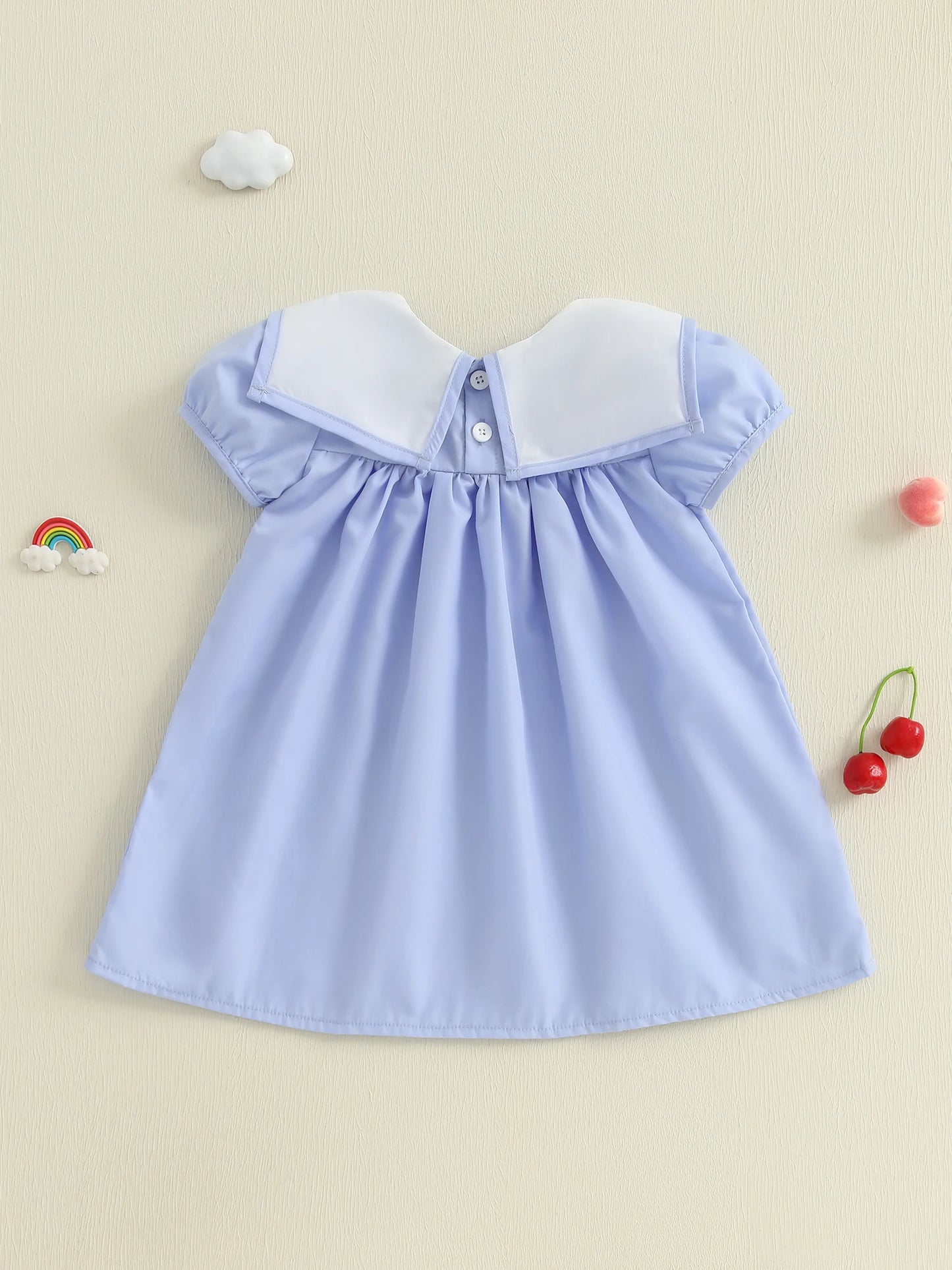 Girls Summer Dress with Floral Embroidery and Ruffle Sleeves Cute Back to School Dress for Toddler Girls Casual Dress for Kids