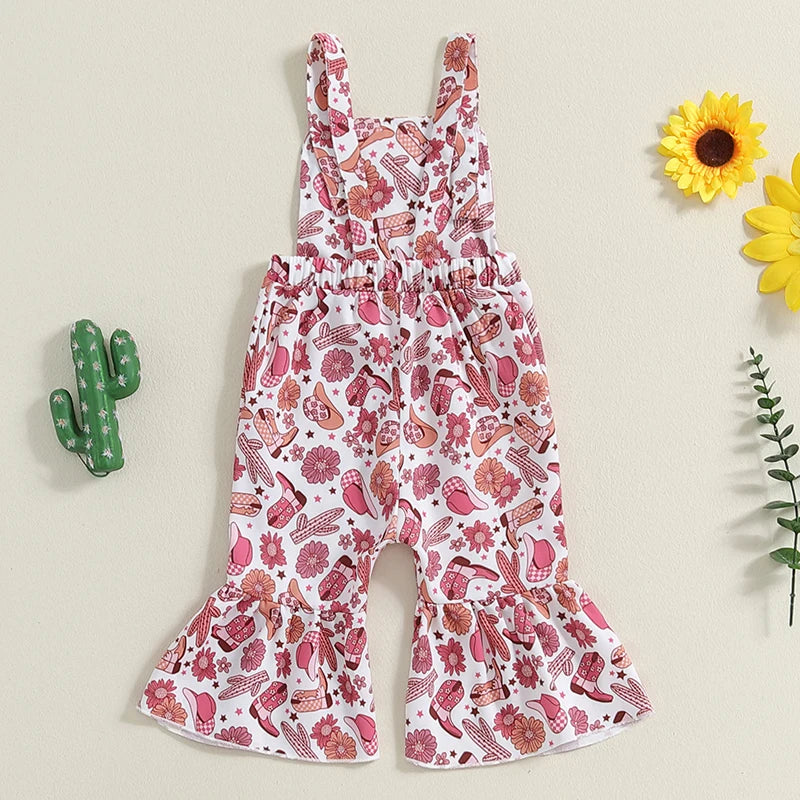 Toddler Girl Denim Overalls with Adjustable Straps and Embroidered Flower Detail Sleeveless Jumpsuit with Front Pocket