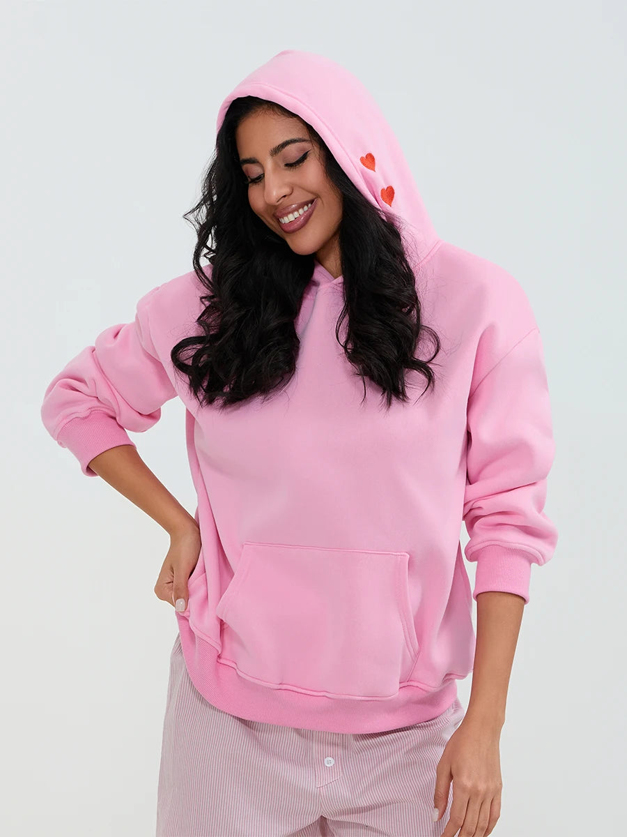 Women s Oversized Hoodies Sweatshirts with Embroidered Floral Detailing and Drawstring Hood - Cozy Casual Pullovers for Fall