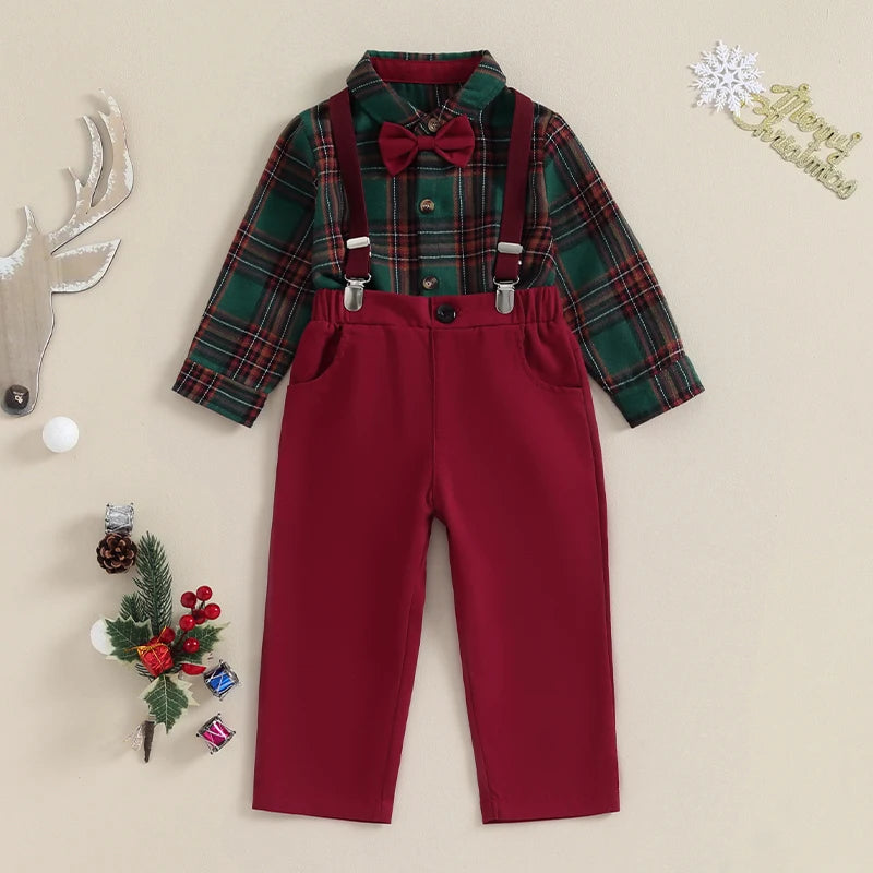 Baby Boys 3Pcs Formal Suit Set Long Sleeve Shirt Vest Pants Gentleman Outfits Toddler Clothes for Wedding Party