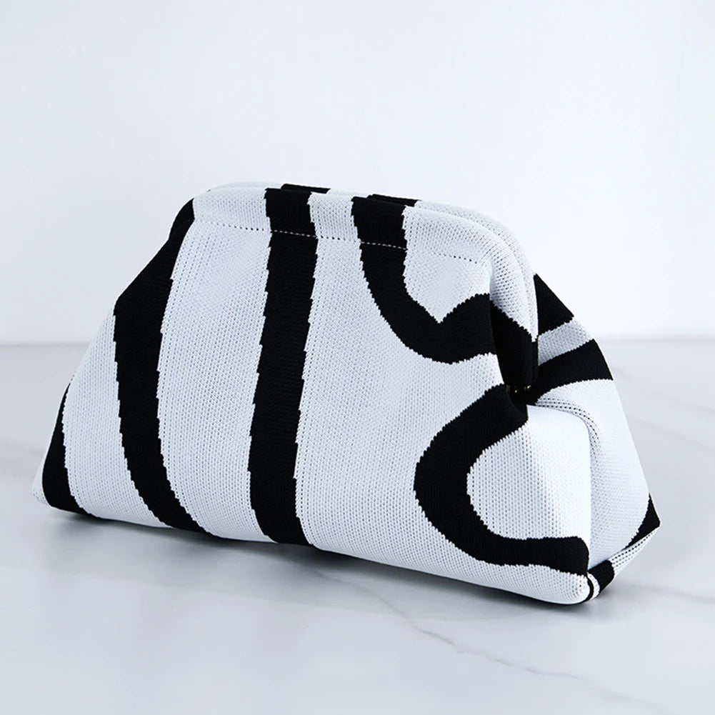 Women Knitted Clutch Purse Contrast Color Small Crochet Handbag Knitting Dumpling Clutch Summer Beach Bag