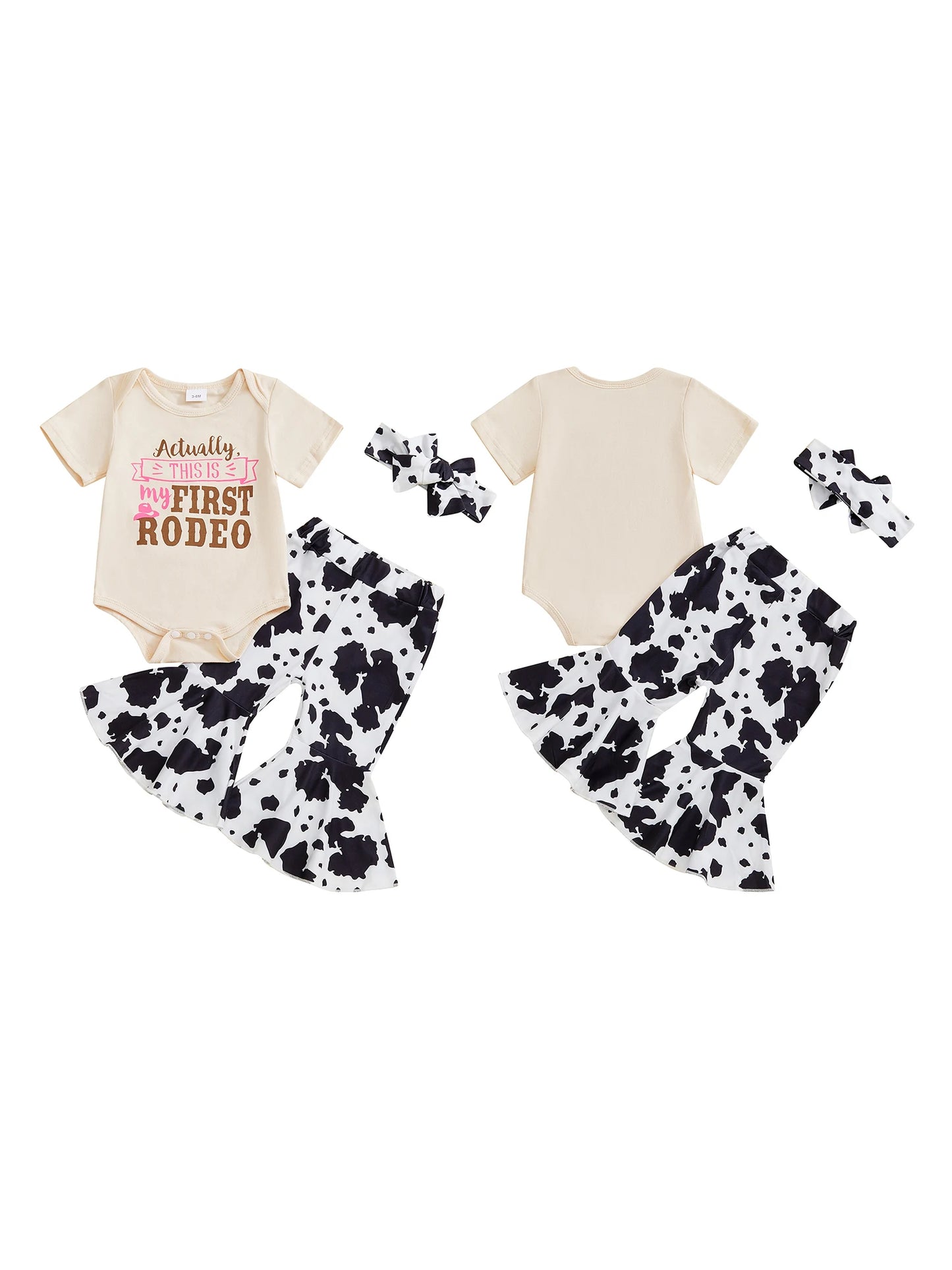 Adorable Toddler Cowgirl Costume with Western Print Romper Flared Pants and Matching Headband - 3 Piece Set for Country Style