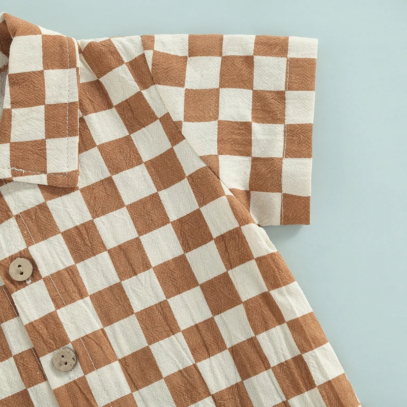 Children s Boys Outfit Stylish Lapel Neck Buttoned Shirt with Short Sleeves Casual Summer Shorts for a Complete Look