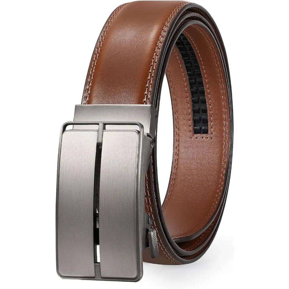 Mens Belt Leather Ratchet Belt For Men Automatic Ratchet Buckle 1 3/8" Slide Belt for Dress Pant