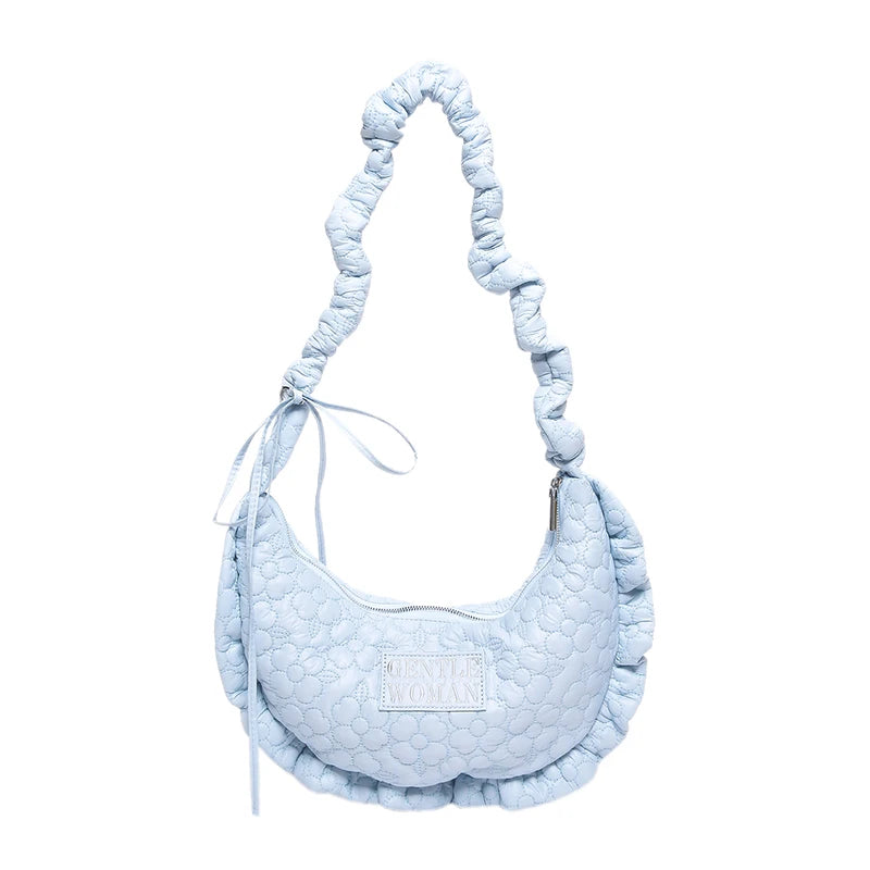 Puffer Shoulder Bag Lightweight Shoulder Purse Soft Bubble Tote Bag with Adjustable Strap Handbag for Women Work Shopping Travel