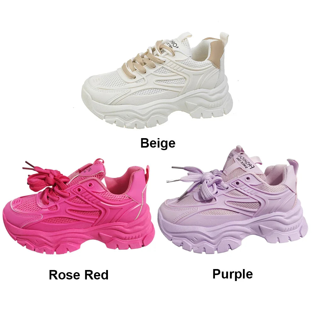 Chunky Fashion Sneakers Comfortable Casual Dad Shoes Lace-Up Walking Shoes Breathable Mesh for Women