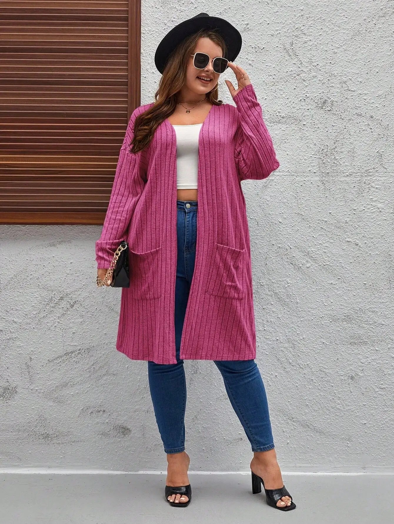 Plus Size Women's Casual Jacket Fashionable Long Sleeved Cardigan Simple Solid Color Pocket Commuting Women's Jacket