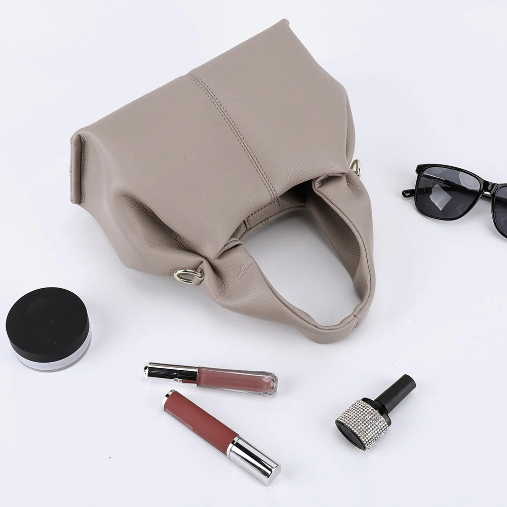 Soft Cloud Bag Solid Color Dumpling Clutch Purse with Removable Strap Retro Crossbody Bag Top Handle Bag for Women