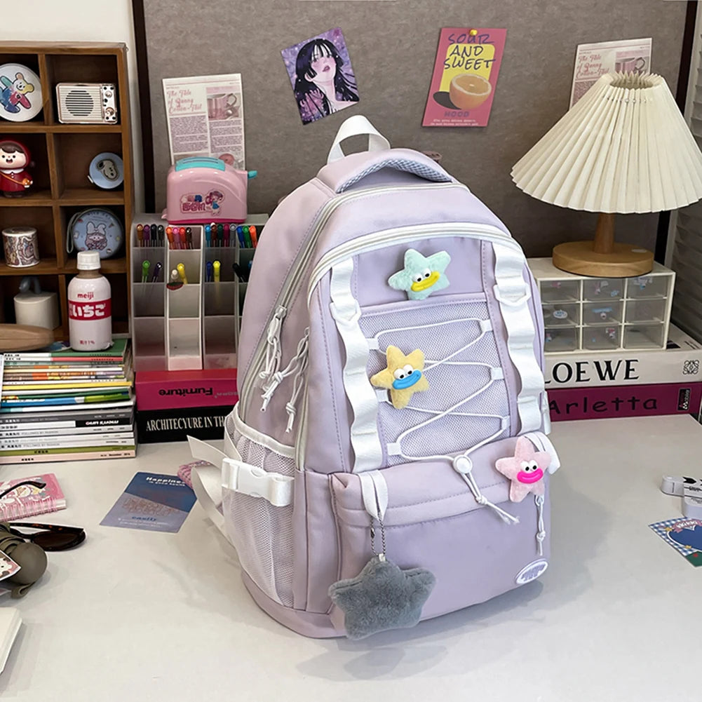 Daypack for Women Multi-Pocket Schoolbag Nylon Large Capacity Bookbag Knapsack for Travel Commuting Holiday