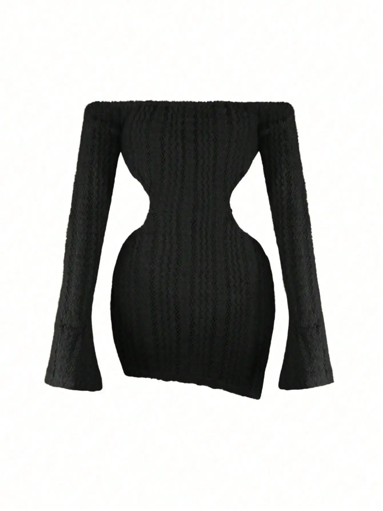 2025 Newest Women's Sexy Tight Back Long Sleeve Round Neck Split Party Cropped Mini Dress