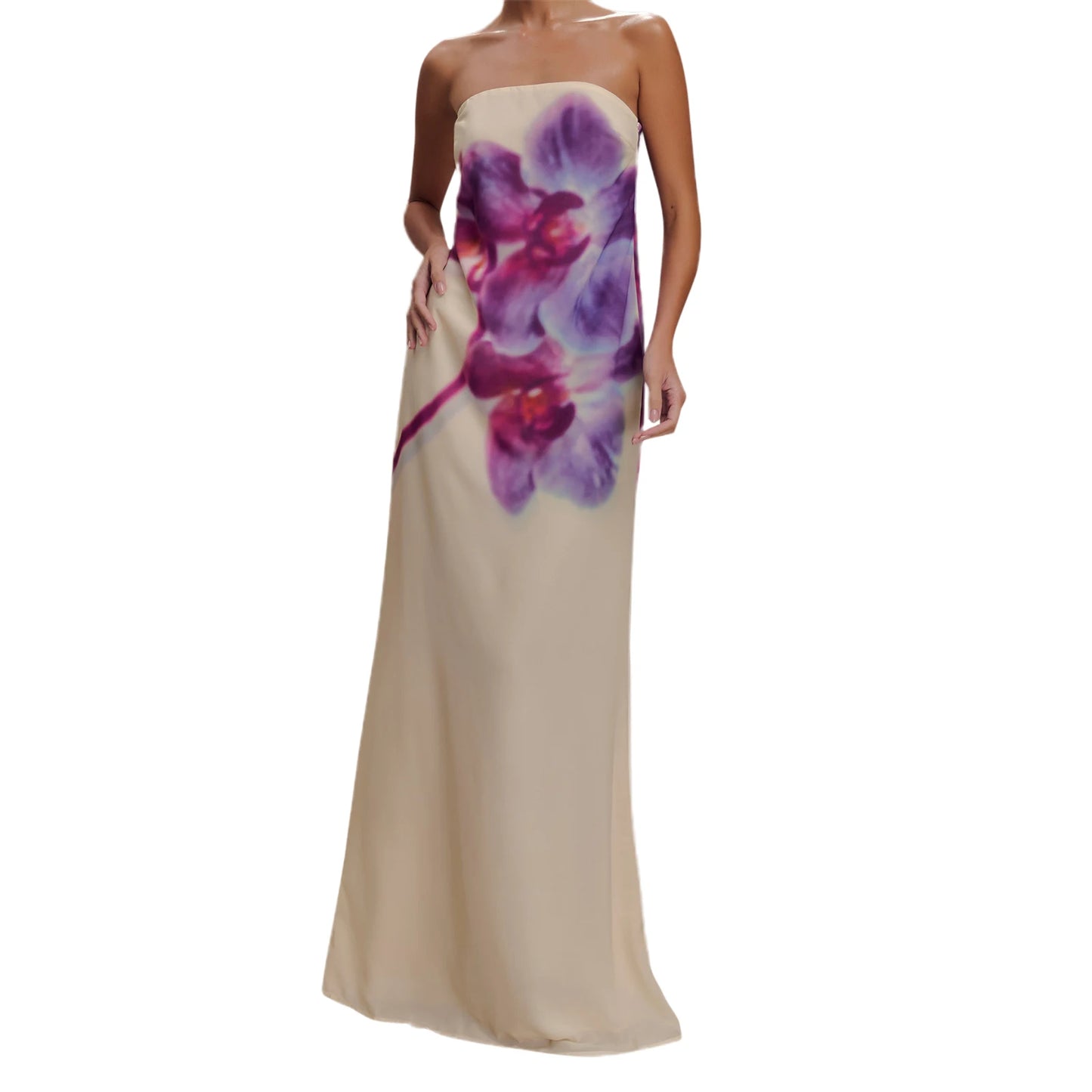 Women Long Dress Floral Print Tube Dress Summer Fashion Backless Casual Strapless Dress