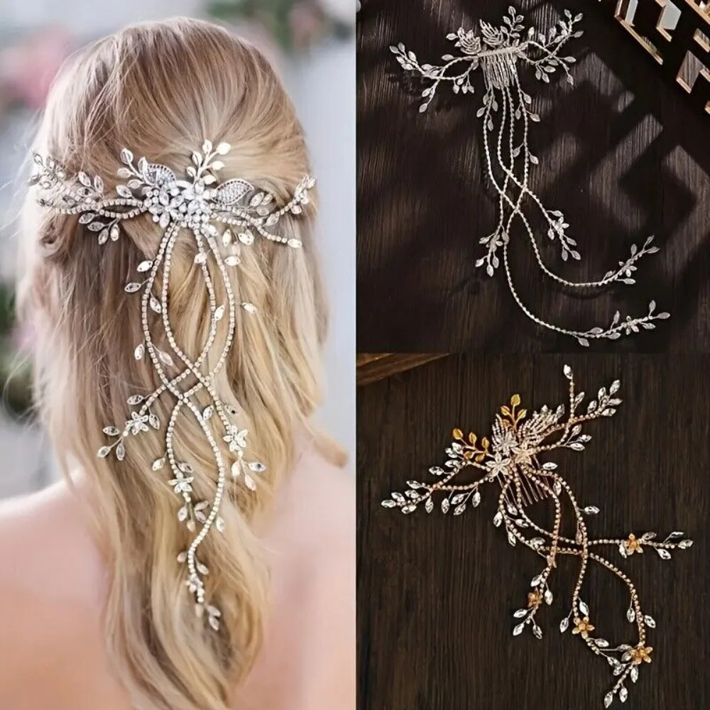 Crystal Bridal Headpieces for Brides Silver Wedding Hair Accessories Bride Headband Pearl Hair Vine Rhinestone Hair Pieces for