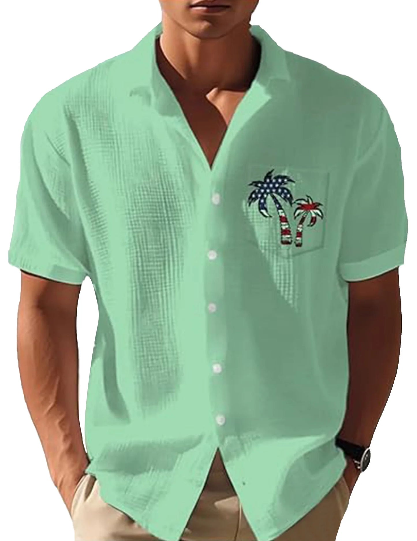 Mens Coconut Tree Flag Casual Shirt Short Sleeve Sport Shirt Fashion Summer Tops for Men Beach Summer Wedding Shirt