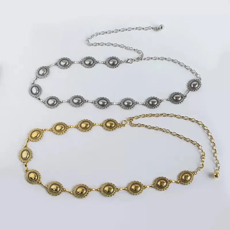 Vintage Bronze Alloy Round Waist Chain One Piece Fashionable Belt Accessory Boho Metal Waist Jewelry