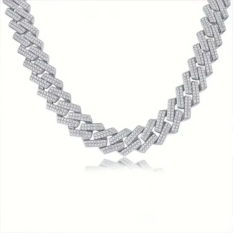 1pc Moissanite Necklace 925 Sterling Silver 18K Golden Plated Cuban Chain, Hip Hop Cuban Necklace Cuban Clavicle Chain For Men